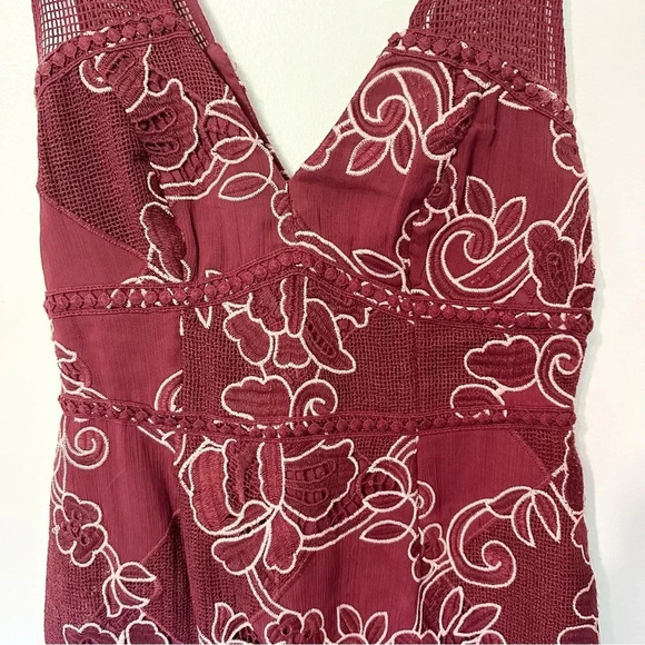 Anthropologie Moulinette Soeurs Ariana Lace Embroidered Sheath Dress Burgundy 0 - Picture 4 of 13